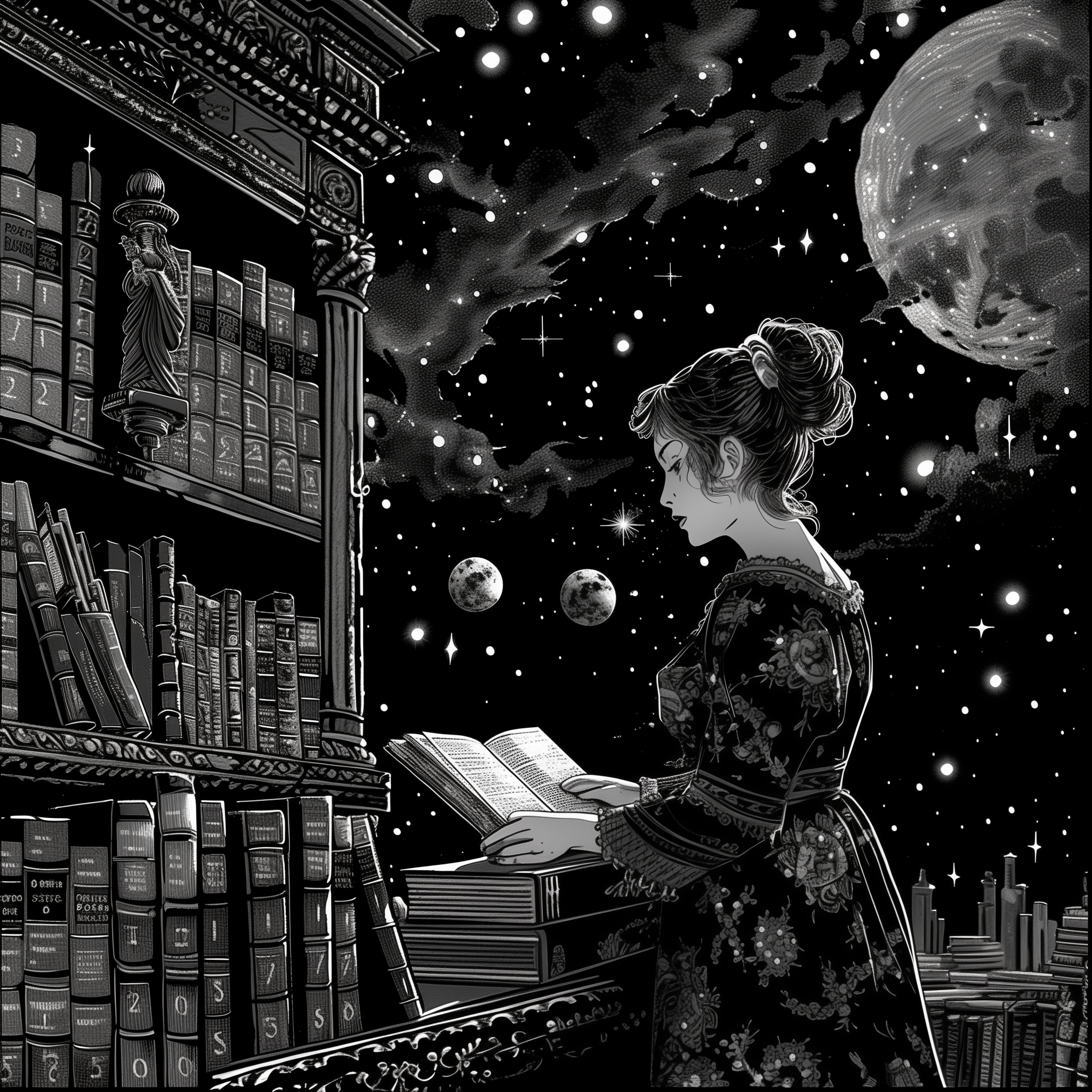 Austere librarian portrait